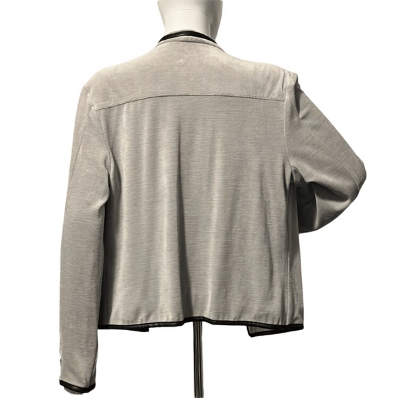 Calvin Klein Gray Velour Faux Leather Trim Cardigan - Picture 4 of 10